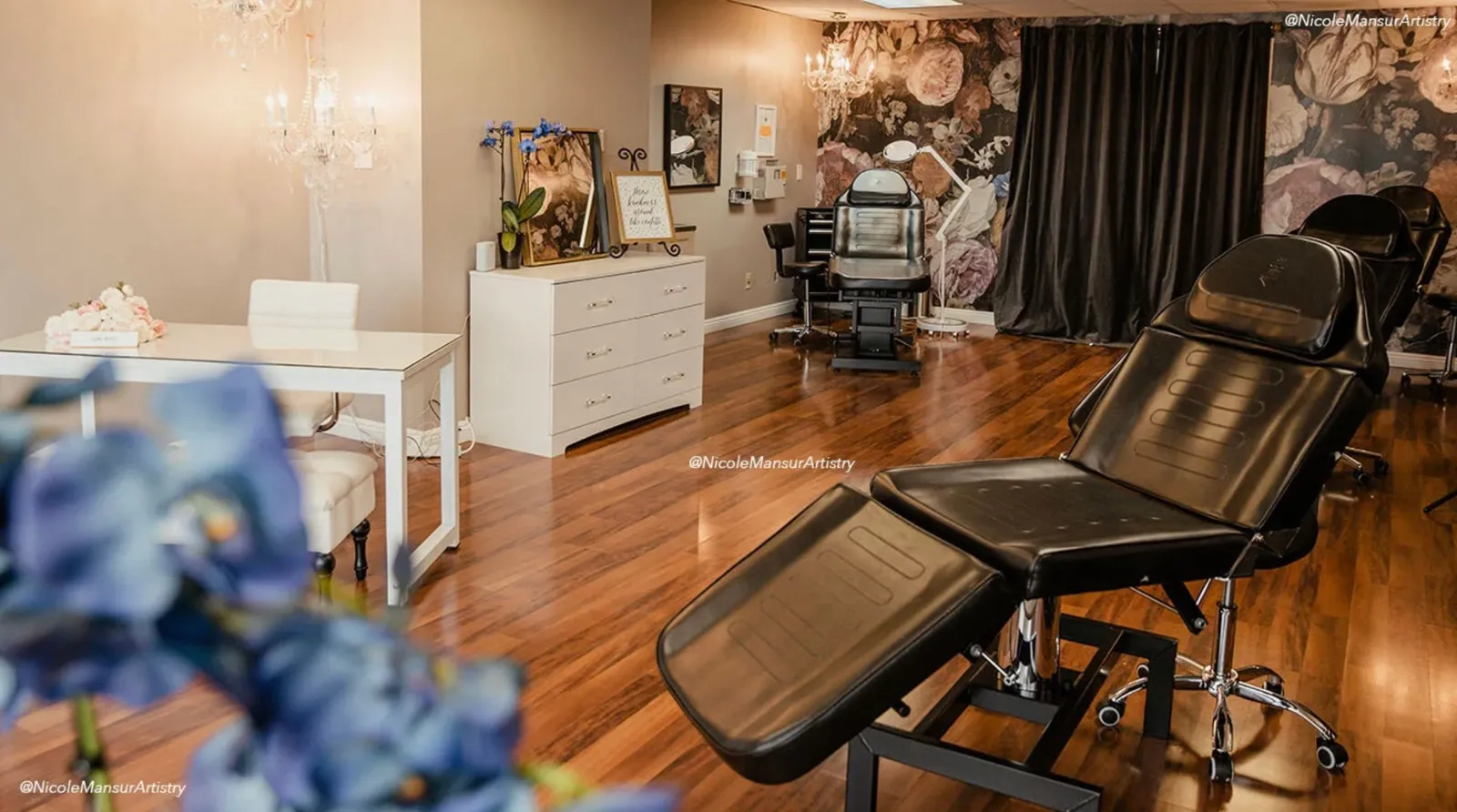 Permanent makeup treatment station with a client chair